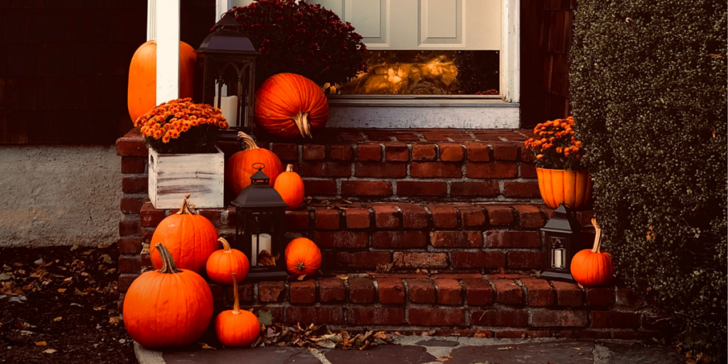 pumpkins on stairs fall decorating