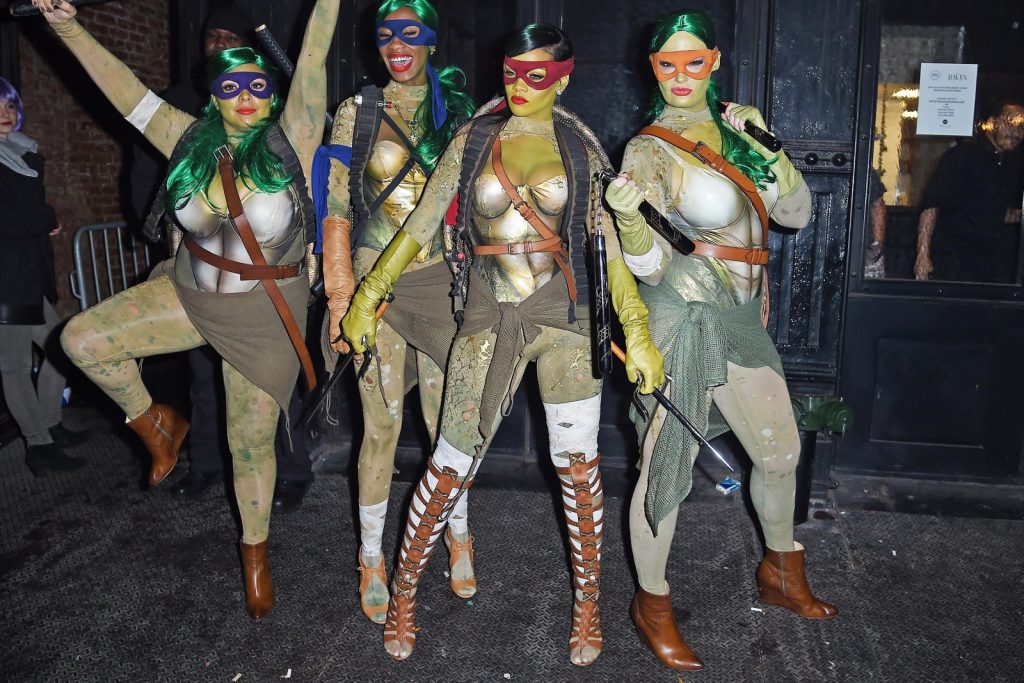 Rihanna and squad Teenage Mutant Ninja Turtles, 2014 Celebrity Halloween Costumes